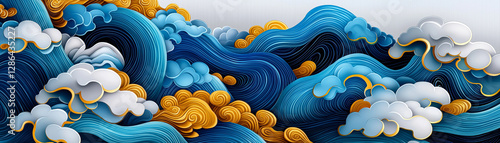 3d paper cut ocean waves abstract art layered background design