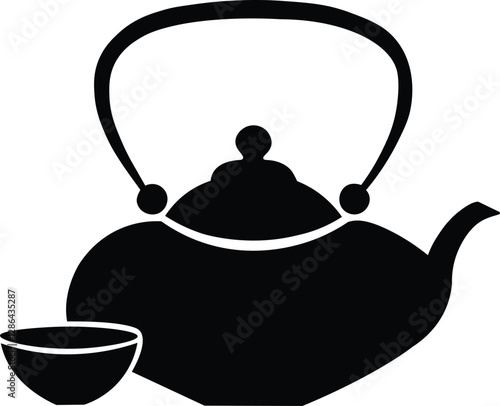 Traditional Teapot and Teacup Silhouette Icon – Minimalist Black Vector Illustration for Tea Ceremony, Beverage Design, Café Menu, or Asian-Inspired Decorative Projects