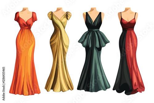 set of Woman dress for fashion design isolated on a white background, set of colorful Woman dress vector illustrations on white background