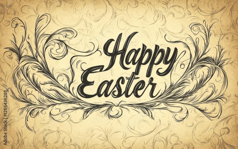 Elegant Calligraphy banner with text Happy Easter on vintage parchment paper background Elegant Calligraphy banner with text Happy Easter on vintage parchment paper background