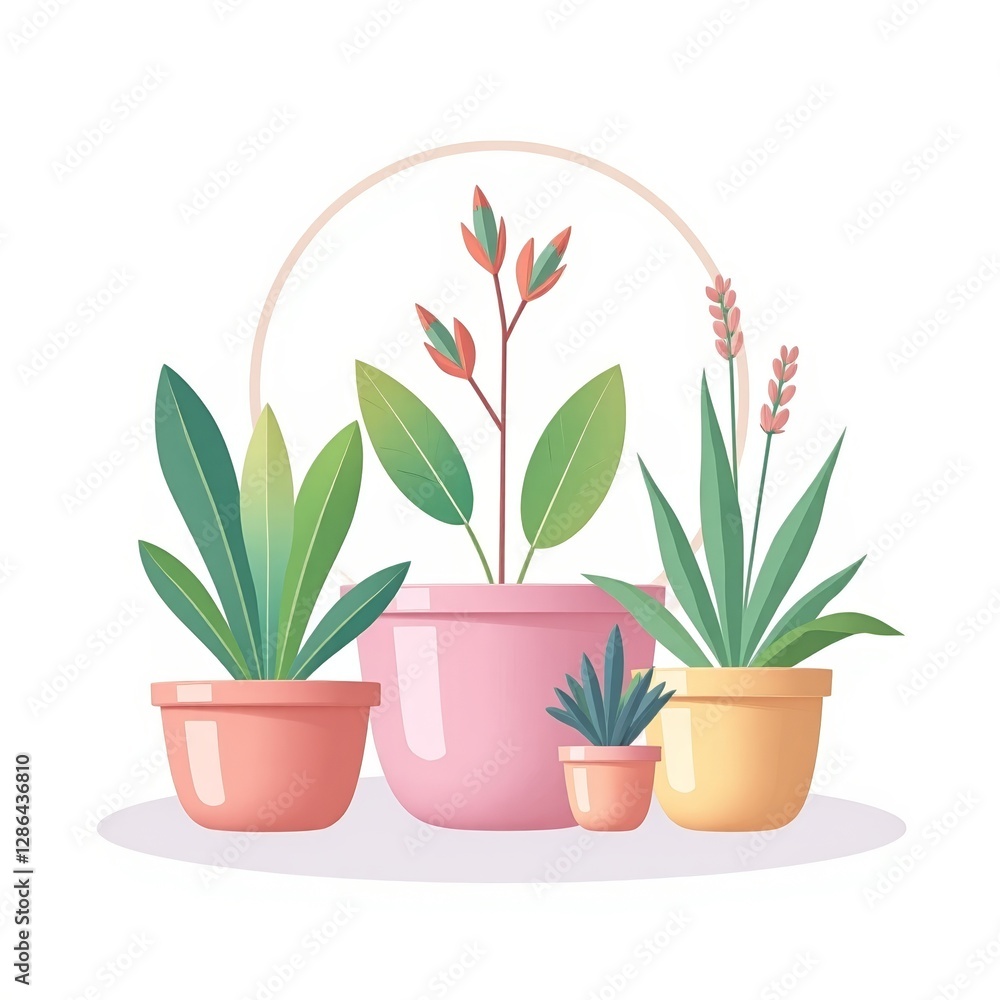 Obraz premium Colorful potted plants in a modern style