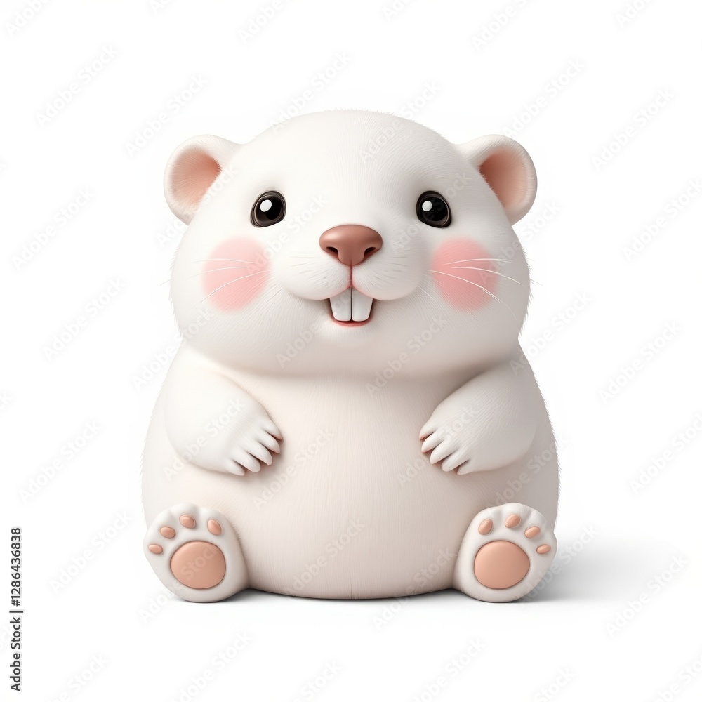 Fototapeta premium Cute cartoon hamster smiling against a white background