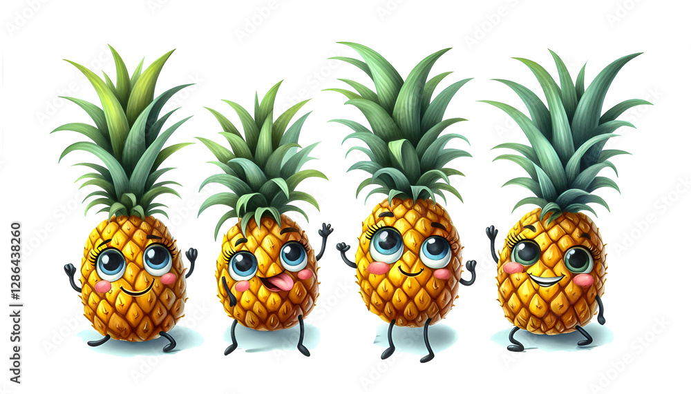 Obraz premium Watercolor Clipart set of a Funny Pineapple. Watercolor clipart illustration isolated on a white background