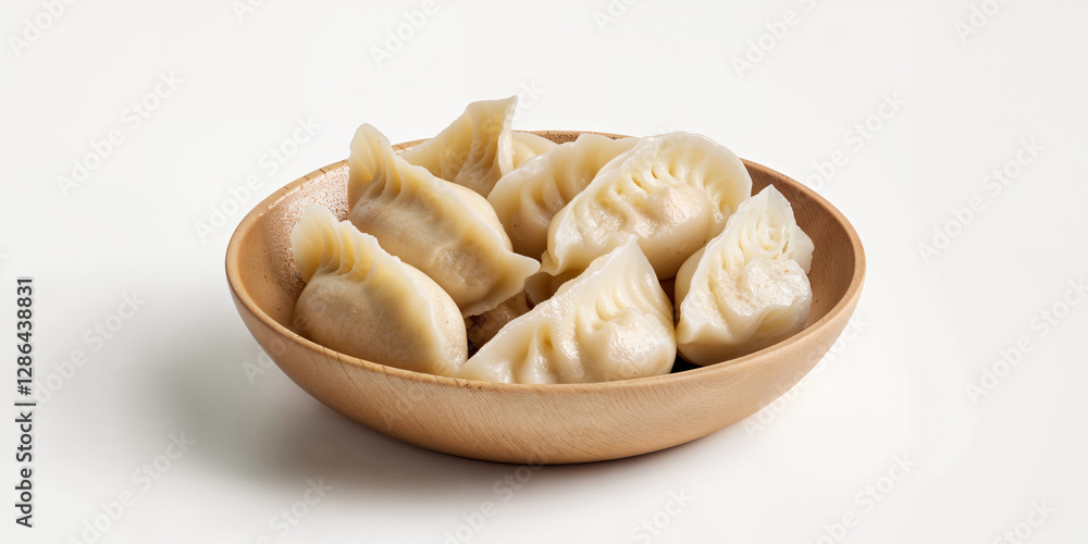 Steaming dumplings served in a wooden bowl, showcasing traditional Asian cuisine Steaming dumplings served in a wooden bowl, showcasing traditional Asian cuisine