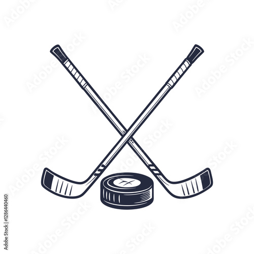 Crossed hockey sticks and puck vector illustration art design