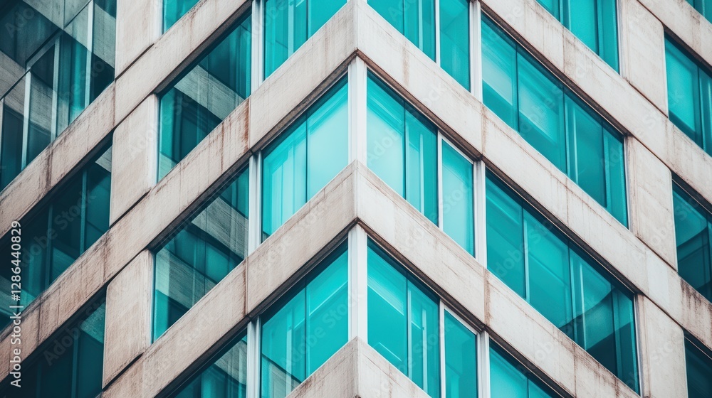 Modern Architecture Building Corner with Blue Windows and Concrete Frame Modern Architecture Building Corner with Blue Windows and Concrete Frame