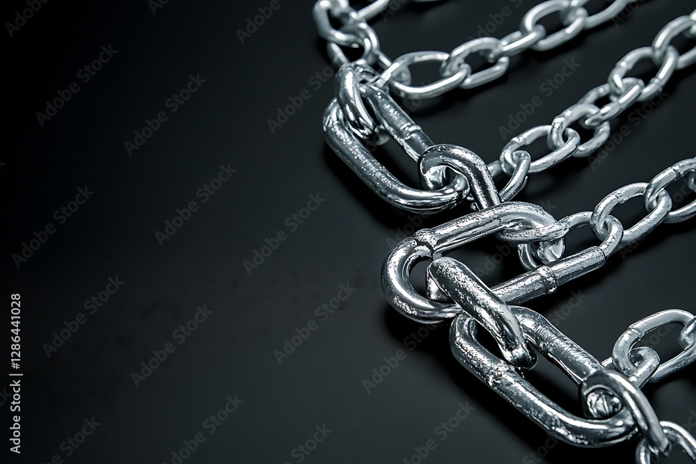 Obraz premium Shiny metal chains lying on dark background
