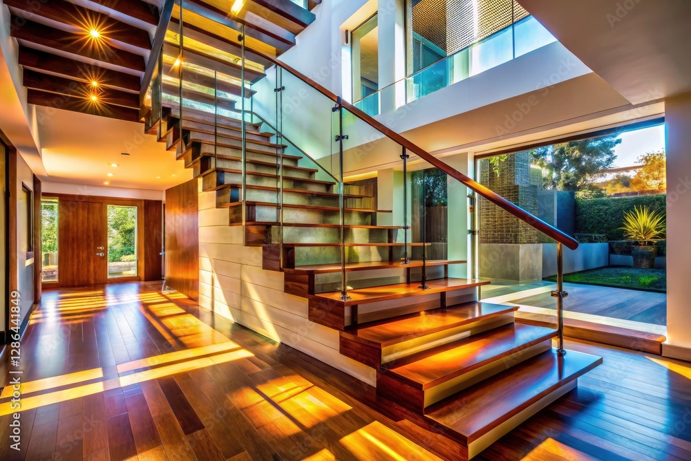 Obraz premium Stunning Aisle Staircase Architecture Photography: Modern, Elegant, Interior Design, House, Home, Building, Steps, Grand Staircase, Luxury, Residential