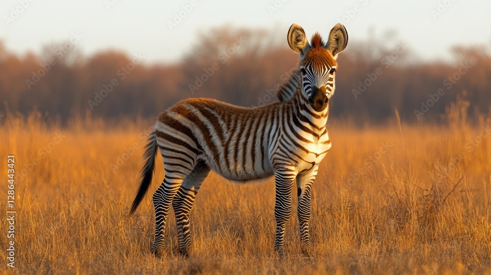 Fototapeta premium Young Zebra in Golden Grassland Sunset Wildlife Photography
