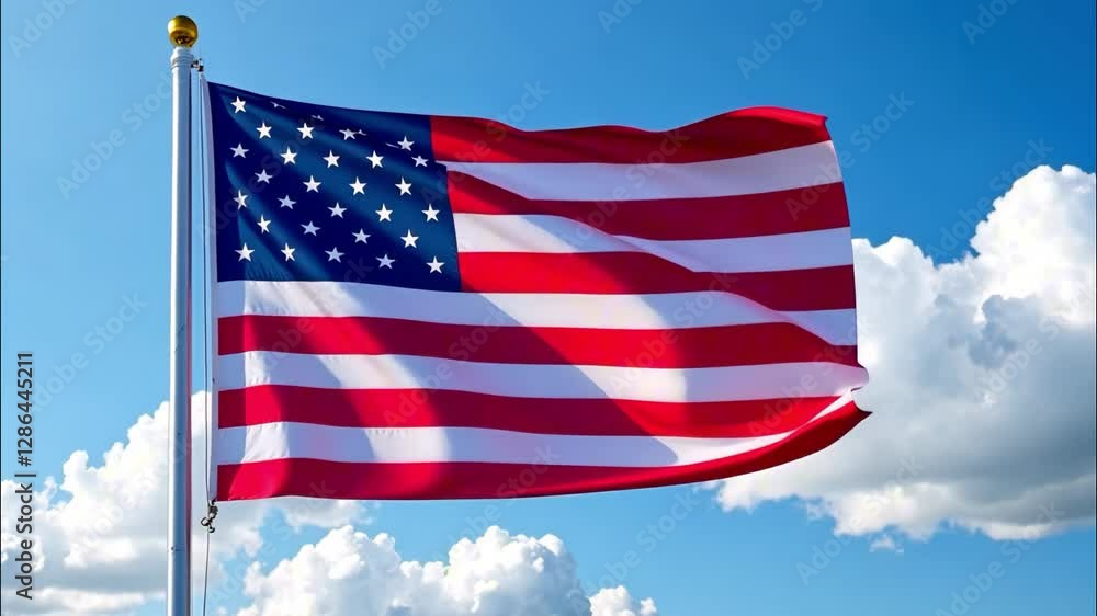 Majestic american flag waves proudly against a clear blue sky Majestic american flag waves proudly against a clear blue sky