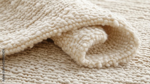 A close-up view of a bed featuring a soft white blanket, highlighting texture and warmth in a cozy setting.