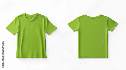 Lime Green T-Shirt Mockup, Front and Back View, Isolated on White
