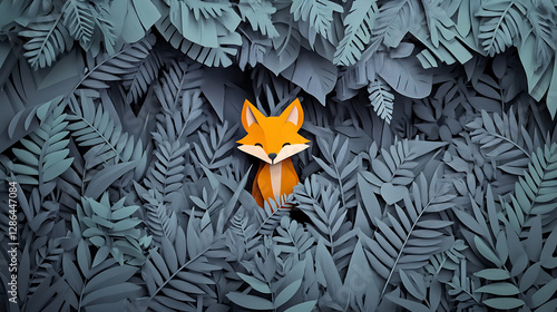 paper art style of landscape with animals in a forest beautiful trees and leaves wild nature paper art. in natural forest layered shape in natural forest layered shape Paper art digital craft style.