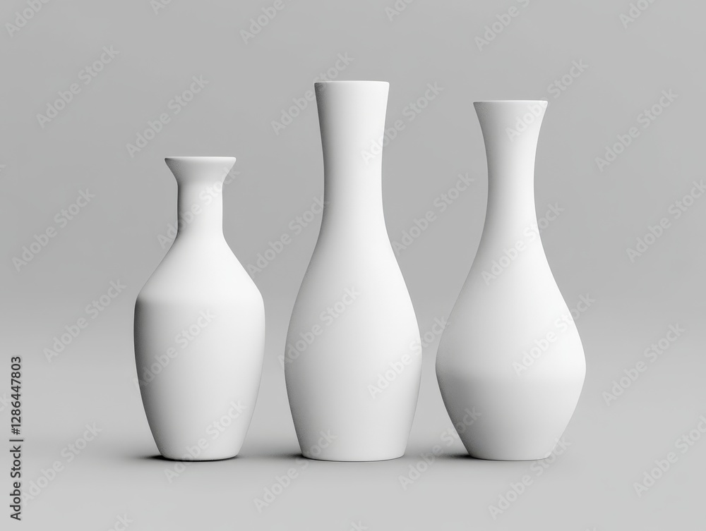 Black and white still life composition of three minimalist ceramic vases with soft lighting and shadows creating a timeless elegant and refined artistic representation of modern simplicity Black and white still life composition of three minimalist ceramic vases with soft lighting and shadows creating a timeless elegant and refined artistic representation of modern simplicity
