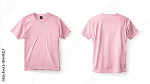 Blank Pink T-Shirt Mockup, Front and Back View, Isolated on White Background