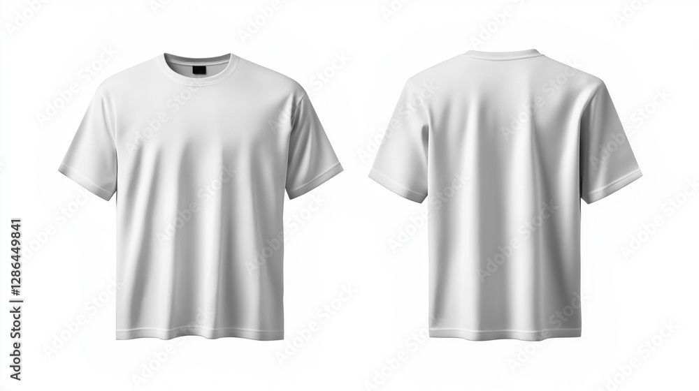 White Short Sleeve T-Shirt, Front and Back View, Isolated on White Background White Short Sleeve T-Shirt, Front and Back View, Isolated on White Background