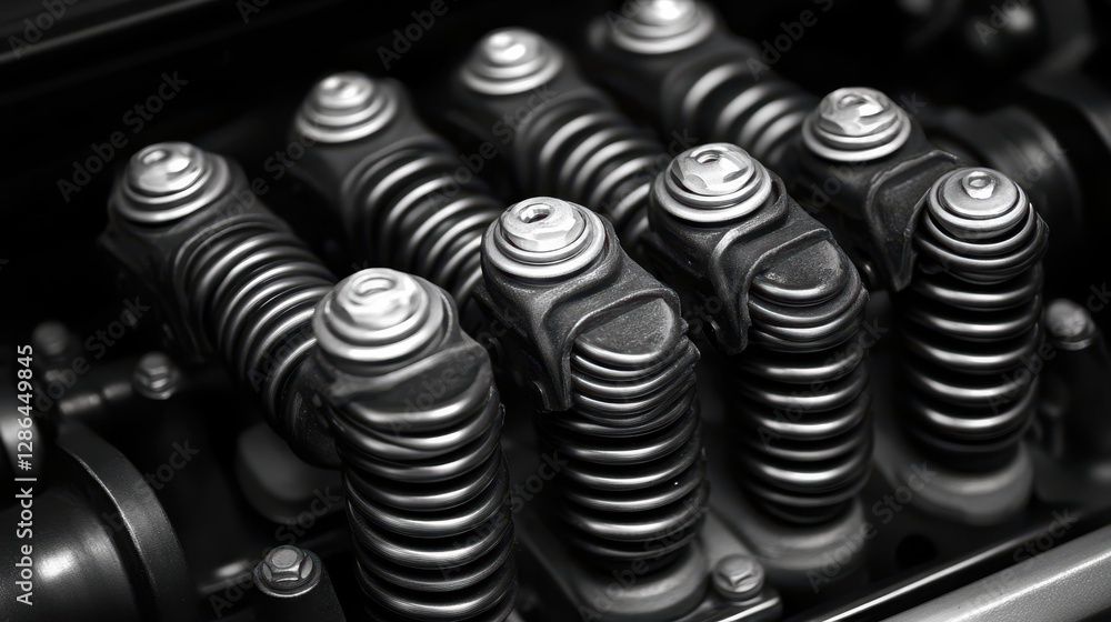 A detailed close-up view of metal springs within a machine, highlighting their intricate design and functionality in mechanical applications. A detailed close-up view of metal springs within a machine, highlighting their intricate design and functionality in mechanical applications.