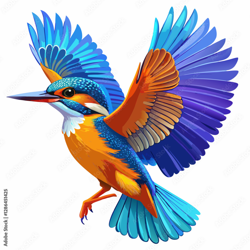 Naklejka premium Vibrant Kingfisher in Flight – Geometric and Origami-Inspired Illustration with Bold Blue and Orange Plumage