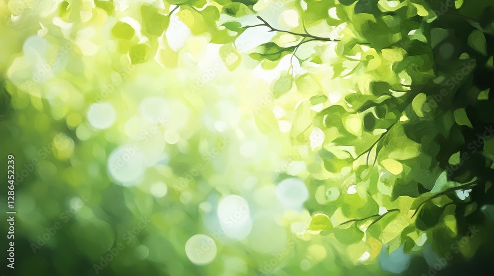 Green leaves background with bokeh effect, natural light filtering through foliage, serene spring or summer environment, fresh botanical design, nature scenery. Green leaves background with bokeh effect, natural light filtering through foliage, serene spring or summer environment, fresh botanical design, nature scenery.