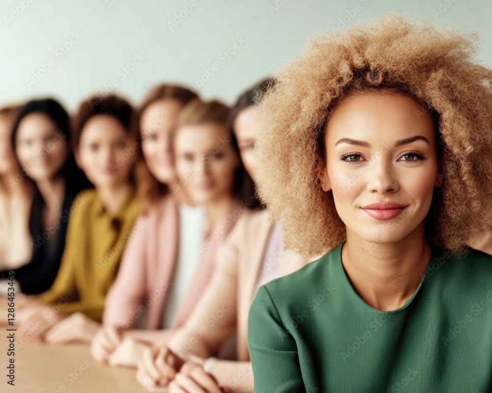 Fototapeta premium Empowering Vision Diverse Female Leaders Collaboration A line of church leaders engaged in a strategic planning session, symbolizing collaboration and vision This portrays strong, united women