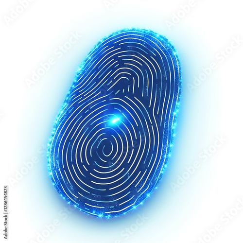 Wallpaper Mural A glowing blue fingerprint set against a white background, symbolizing security and identity. Torontodigital.ca
