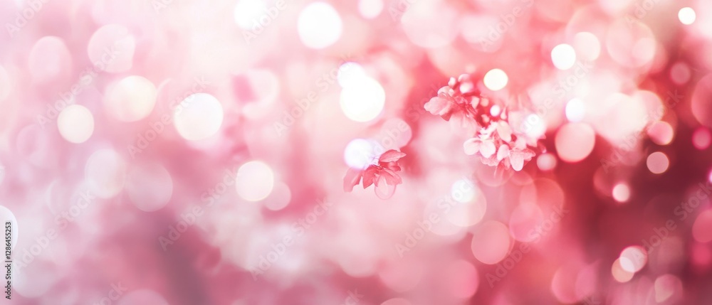 Pink bokeh lights background with soft focus and shimmering effects. Abstract texture for holiday celebrations, weddings, or dreamy themes.