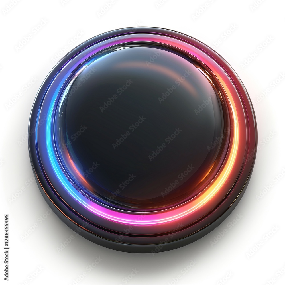 A sleek, modern black button adorned with vibrant neon lights, creating a futuristic feel. A sleek, modern black button adorned with vibrant neon lights, creating a futuristic feel.