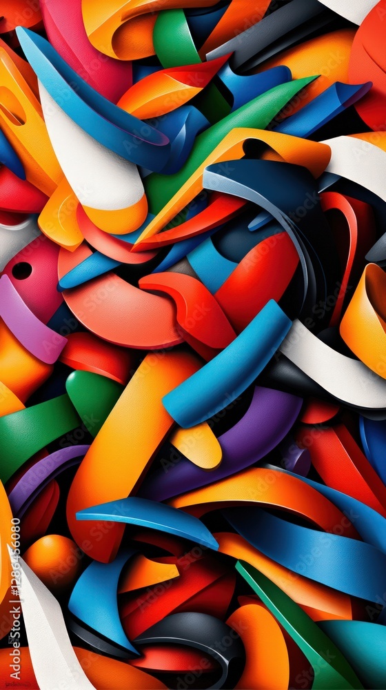 Naklejka premium Colorful Abstract Composition of Layered Ribbons and Textures in Vibrant Design