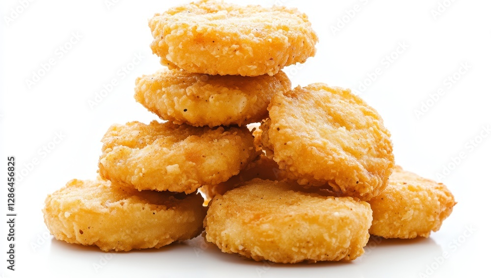 Photo of a stack of chicken nuggets on a white background Photo of a stack of chicken nuggets on a white background