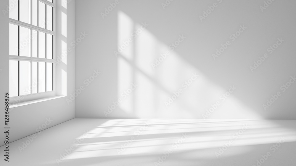 Empty White Room with Sunlight Through Window Empty White Room with Sunlight Through Window