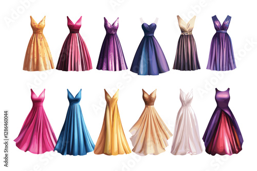 set of Woman dress for fashion design isolated on a white background, set of colorful Woman dress vector illustrations on white background