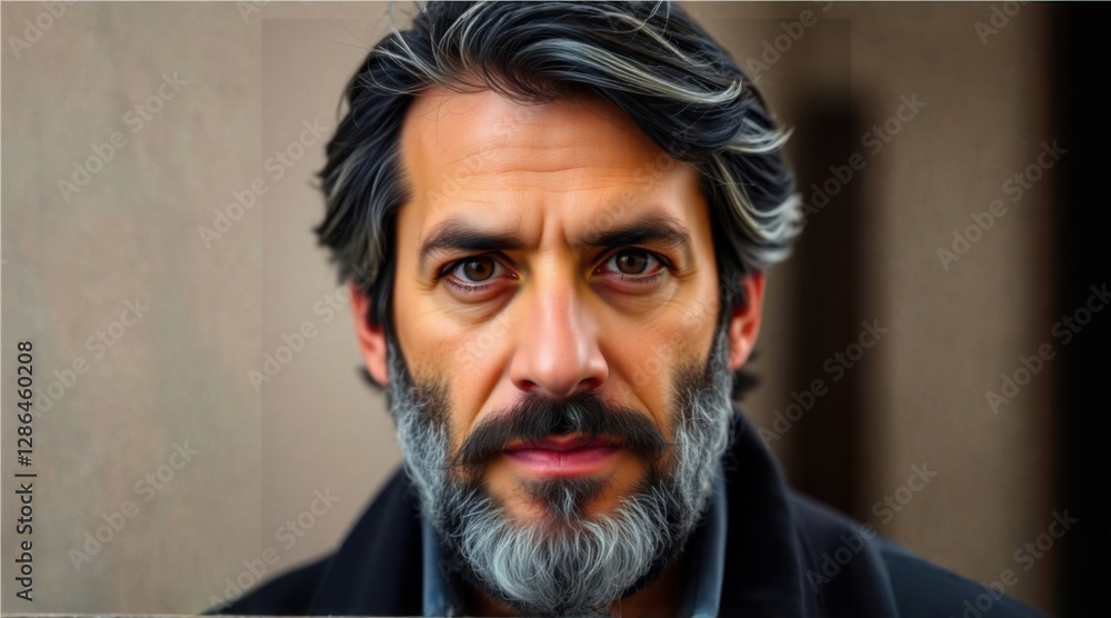 Close-up Portrait of a Man with Graying Hair and Beard Close-up Portrait of a Man with Graying Hair and Beard
