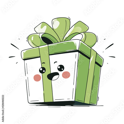 Vector illustration of a cute, smiling gift box with a big bow, symbolizing celebration, joy, and surprises. Fun and cheerful design.