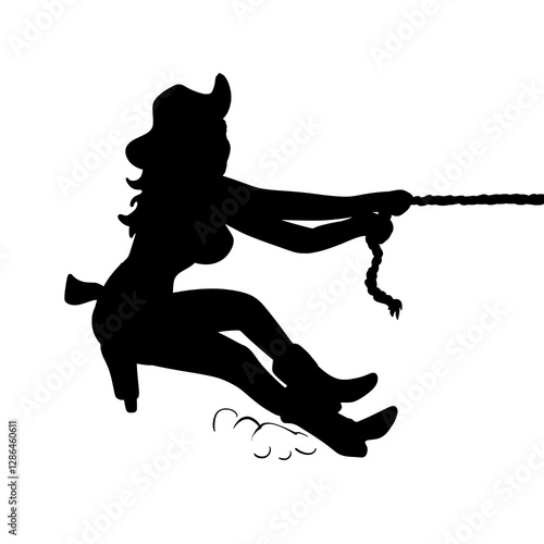 Cowgirl Pulling Rope Silhouette Vector
