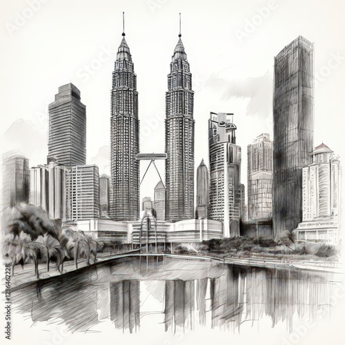 an AI Image Generator, Black and White Drawing of Modern Cityscape
