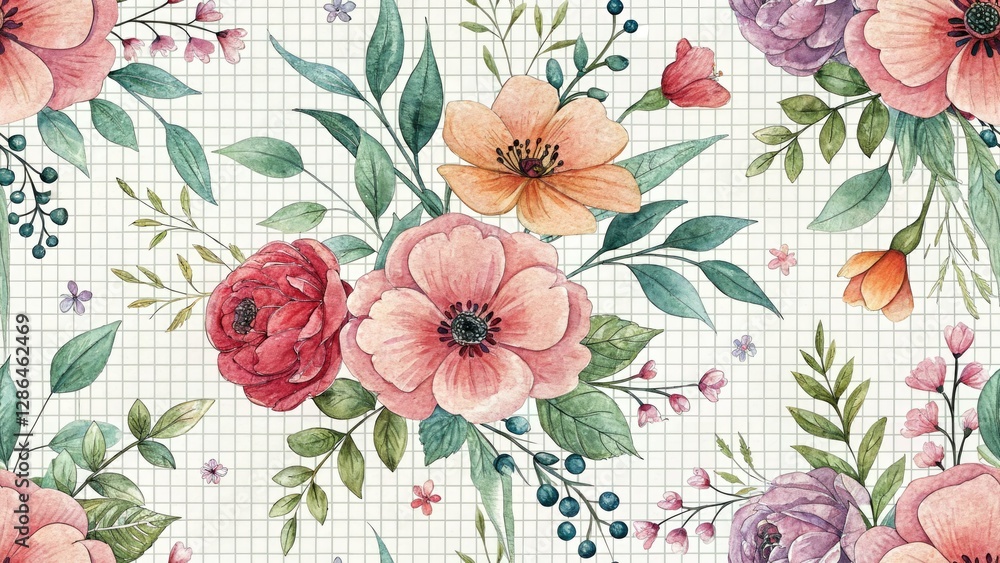 Mother's Day Watercolor Flower Grid Pattern - Delicate Floral Design Mother's Day Watercolor Flower Grid Pattern - Delicate Floral Design