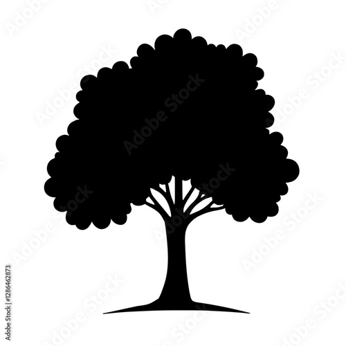 Minimalist black tree silhouette on white background symbolizing nature and growth