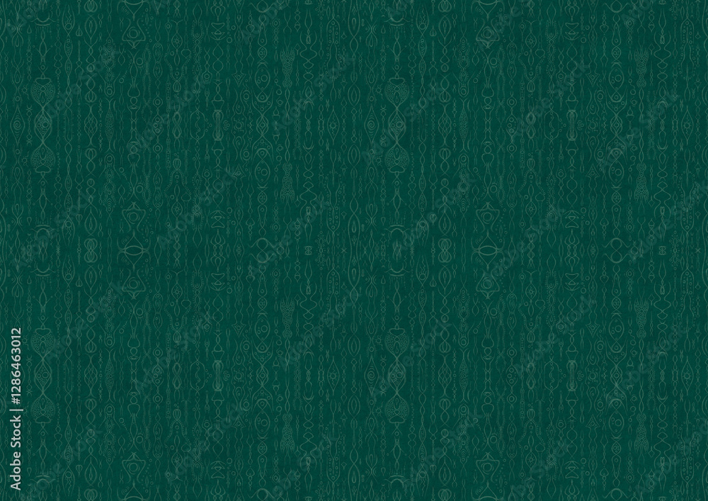 custom made wallpaper toronto digitalHand-drawn unique abstract symmetrical seamless ornament. Bright semi transparent green on a deep cold green background. Paper texture. Digital artwork, A4. (pattern: p14b)