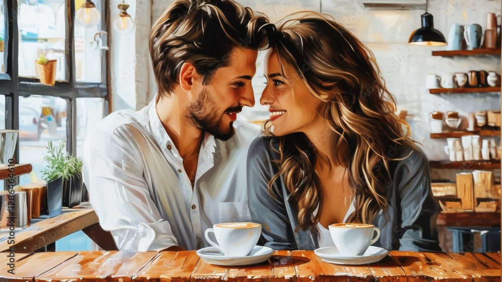 Romantic Couple Enjoying Coffee in a Cafe Romantic Couple Enjoying Coffee in a Cafe