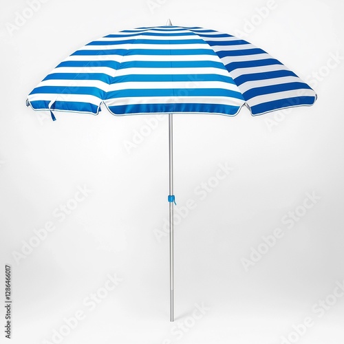 Blue & White Striped Beach Umbrella Isolated on a White Background