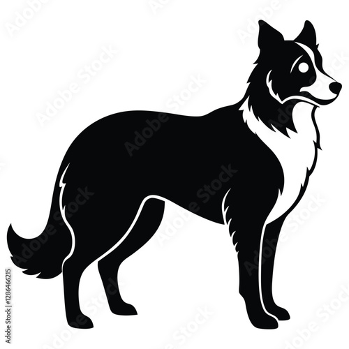 Minimalist Border Collie Dog Silhouette Icon, Black Outline on White Background