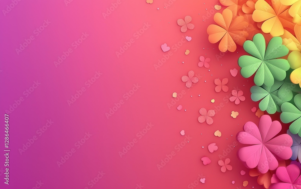 Obraz premium Minimalistic background with rainbow elements Saint Patricks Day on gradient red-violet