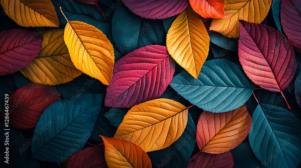 Fototapeta premium Vibrant Autumn Leaves Collection Colorful Fall Foliage Background