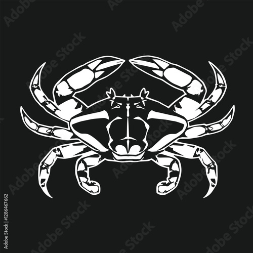 Minimal and abstract logo of crab vector silhouette seafood design symbol illustration.