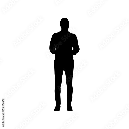 A waiter is standing with, vector. Black and white background.