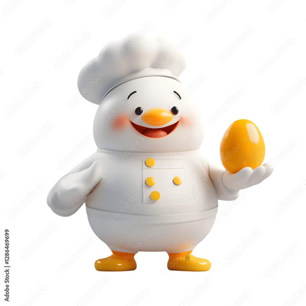 Happy Chef Chick Cartoon Holding Golden Egg Easter Food Bakery Happy Chef Chick Cartoon Holding Golden Egg Easter Food Bakery