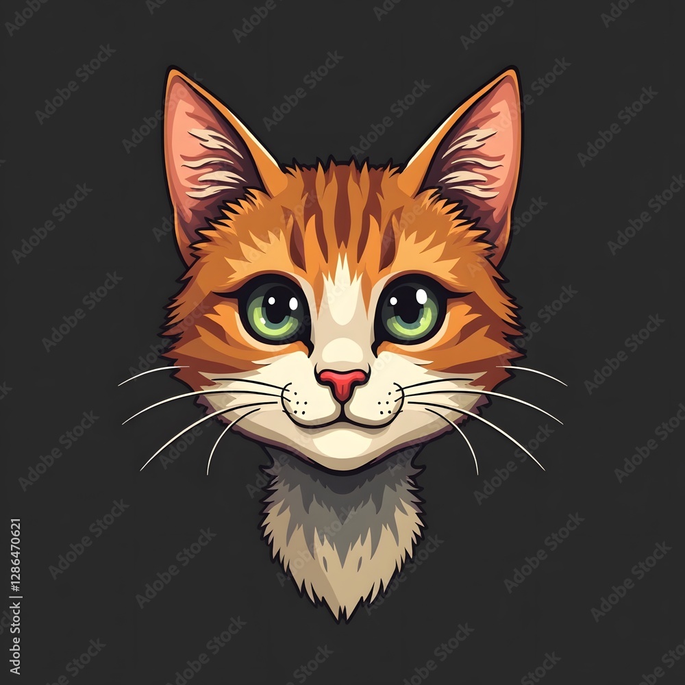Obraz premium Friendly orange tabby cat with emerald eyes gazing warmly against black background