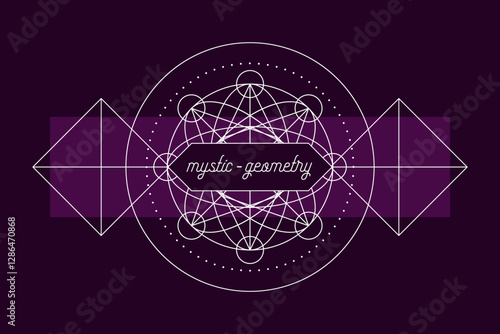 Mystic geometry emblem vector print template. Vector alchemy magic symbol or tribal rune on dark background