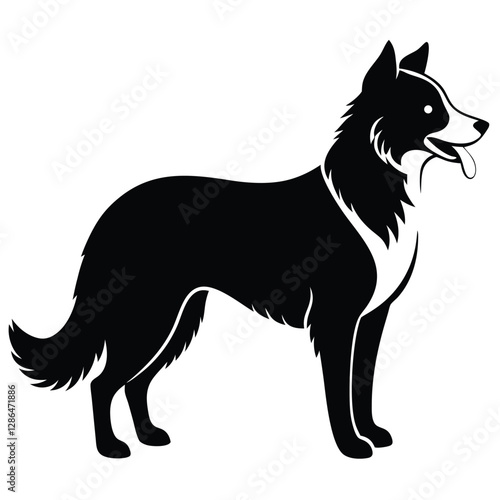 Silhouette of Border Collie Dog Icon, Black Outline, Vector Art Style photo