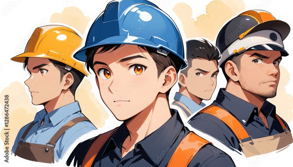 Three skilled workers stand confidently in their safety gear against a warm backdrop, embodying camaraderie and professionalism in the construction field Three skilled workers stand confidently in their safety gear against a warm backdrop, embodying camaraderie and professionalism in the construction field